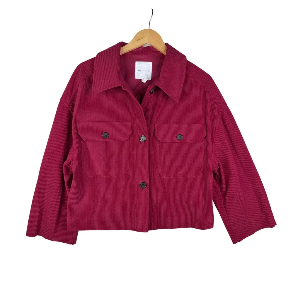 Avec Les‎ Filles Cropped Corduroy Jacket size Medium Raspberry Red